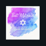 Blue Lila Watercolor Star von David Bat Mitzvah Serviette<br><div class="desc">Perfekt moderne Cocktail Einwegservietten aus Papier in blau türkisfarbenem lila Aquarell mit weißem Stern von David. Bat Mitzvah einfach zu personalisieren,  indem Sie Namen und Option Datum. Ideal für jüdische Gottesfeier</div>