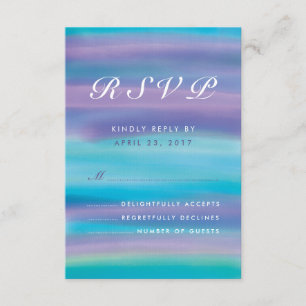 Blue Lila Watercolor Wedding RSVP Card Karte