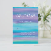 Blue Lila Watercolor Wedding RSVP Card Karte (Stehend Vorderseite)