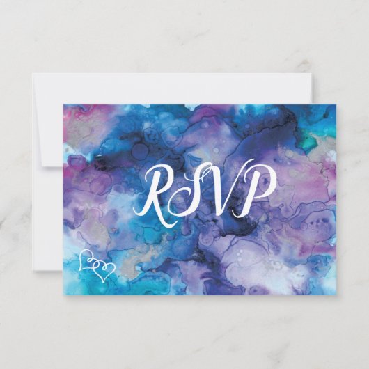 Blue Lila Watercolor Wedding RSVP Cards Karte (Vorderseite)