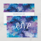 Blue Lila Watercolor Wedding RSVP Cards Karte (Vorne/Hinten)