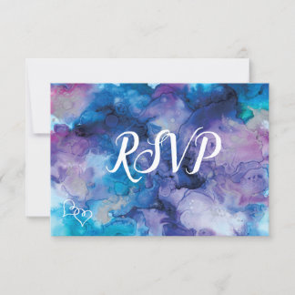 Blue Lila Watercolor Wedding RSVP Cards Karte
