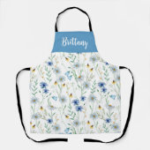 Blue Lila Watercolor Wildblume Individuelle Name Schürze (Vorderseite)