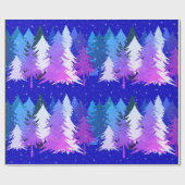 Blue Lila White Christmas Trees Stars Snow Blue Geschenkpapier (Flach)