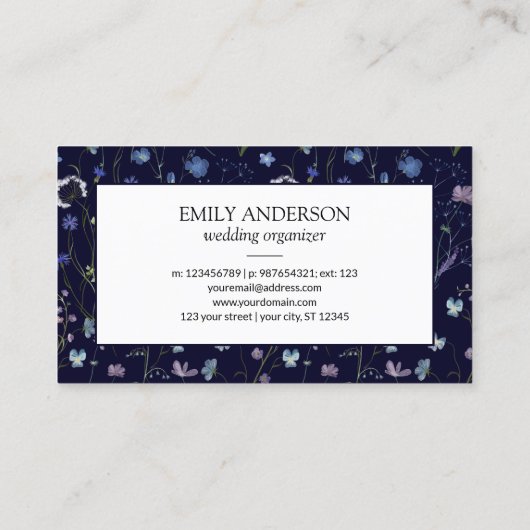 Blue Lila Wildblume Blumenmuster Business Telefonnummerkarte (Rückseite)