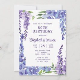 Blue Lila Wisteria Floral 80. Geburtstag Einladung