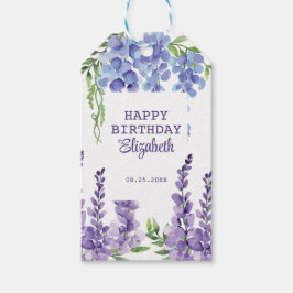 Blue Lila Wisteria Floral Greenery Geburtstag Geschenkanhänger