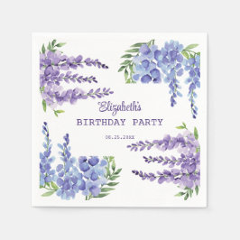 Blue Lila Wisteria Floral Greenery Geburtstag Serviette