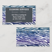 Blue Lila Zebra Print Glitzer Cleaning Visitenkarte (Vorne/Hinten)