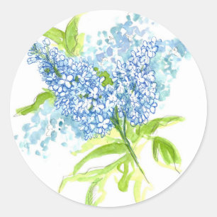 Blue Lilac Spring Bouquet Aquarell Blumen Runder Aufkleber
