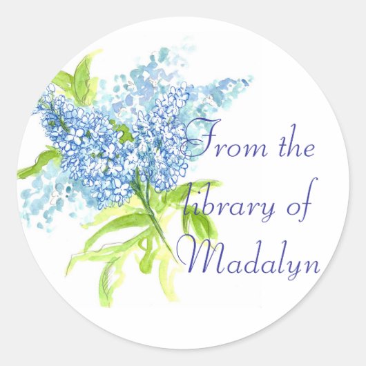Blue Lilac Spring Bouquet Individuelle Name Book Runder Aufkleber (Vorderseite)