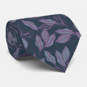 Blue Lilac Stilisierte Blätter Pattern Necktie Krawatte (Gerollt)