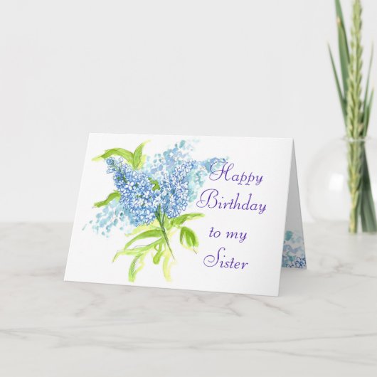 Blue Liliac Spring Bouquet Sister Birthday Karte (Vorderseite)