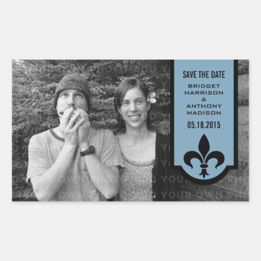 Blue Lilie Banner Save the Date Sticker (Vorderseite)