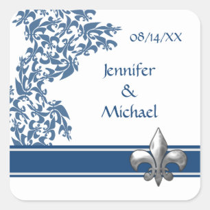 Blue Lilie Damask Muster Wedding Stickers