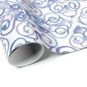 Blue Lilie Watercolor Muster Geschenkpapier (Rolleneckpunkt)