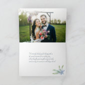 Blue Lilies Watercolor Wedding Foto Dankeskarte (Innenseite)