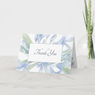 Blue Lilies Watercolor Wedding Foto Dankeskarte