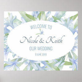 Blue Lilies Watercolor Wedding Poster