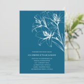 Blue Lily Kontur Blue Wedding Einladung (Stehend Vorderseite)