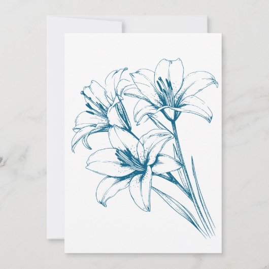 Blue Lily Kontur Blue Wedding Einladung (Rückseite)