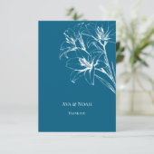 Blue Lily Kontur Wedding Dankeskarte (Stehend Vorderseite)