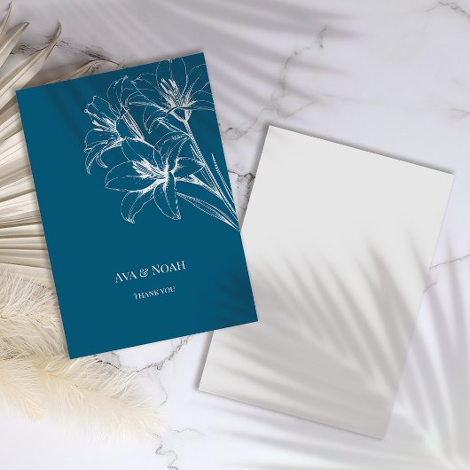 Blue Lily Kontur Wedding Dankeskarte