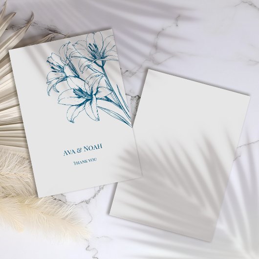 Blue Lily Kontur Wedding Dankeskarte