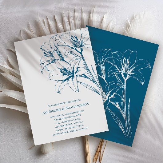 Blue Lily Kontur Wedding Einladung