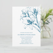 Blue Lily Kontur Wedding Einladung (Stehend Vorderseite)
