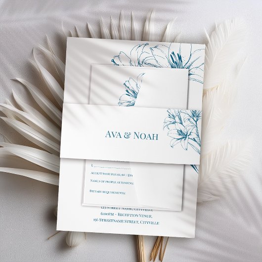 Blue Lily Kontur Wedding Einladungsbanderole