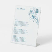 Blue Lily Kontur Wedding Menu Sockelschild (Vorderseite)