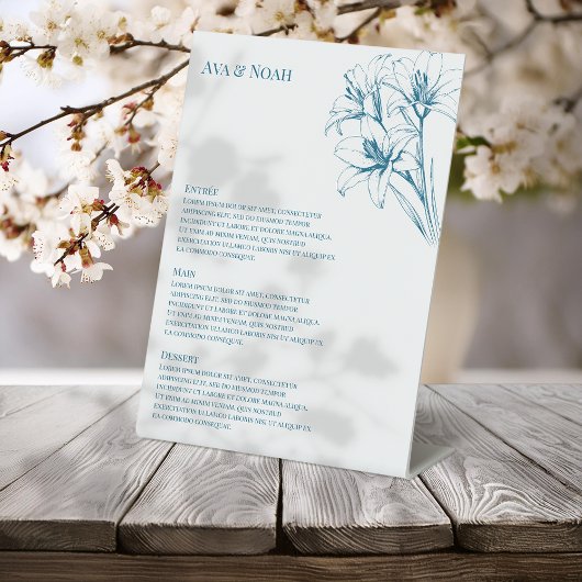 Blue Lily Kontur Wedding Menu Sockelschild