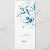 Blue Lily Kontur Wedding Menükarte (Vorderseite)