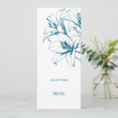 Blue Lily Kontur Wedding Menükarte (Stehend Vorderseite)