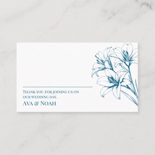 Blue Lily Kontur Wedding Platzkarte (Vorderseite)