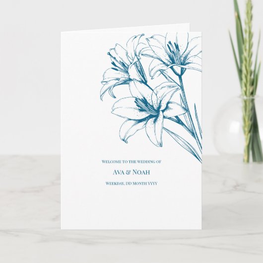 Blue Lily Kontur Wedding Programm (Vorderseite)