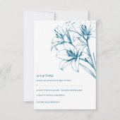 Blue Lily Kontur Wedding RSVP Karte (Vorderseite)