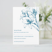 Blue Lily Kontur Wedding RSVP Karte (Stehend Vorderseite)