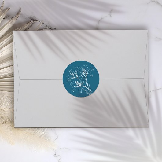 Blue Lily Kontur Wedding Runder Aufkleber