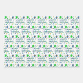 Blue, Lime Green und White Boy's Happy Birthday Geschenkpapier Set (Vorderseite 3)