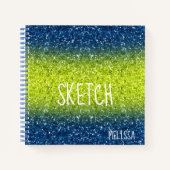 Blue Limon Ombre Glitzer Monogram Sketchbook Noteb Notizblock (Vorderseite)
