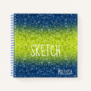 Blue Limon Ombre Glitzer Monogram Sketchbook Noteb Notizblock