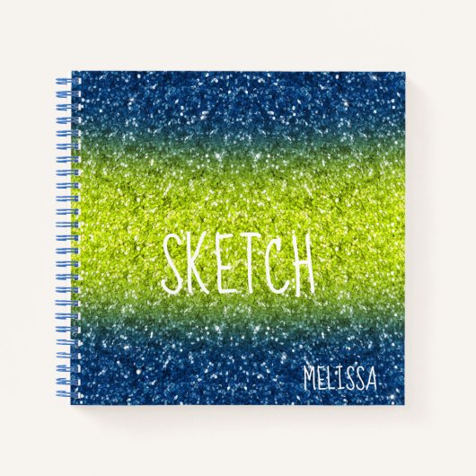Blue Limon Ombre Glitzer Monogram Sketchbook Noteb Notizblock (Vorderseite)