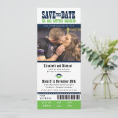 Blue Limon Wedding Save the Date Football Ticket (Stehend Vorderseite)