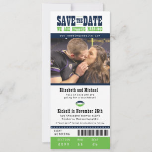 Blue Limon Wedding Save the Date Football Ticket