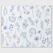 Blue Line Art Mixed Garden Sketch Blume Geschenkpapier (Flach)