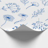 Blue Line Art Mixed Garden Sketch Blume Geschenkpapier (Ecke)