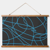 Blue Line Art on Black Wandteppich Mit Holzrahmen (Vorne)