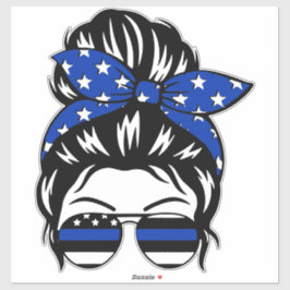 Blue Line Bandana und Brille mit Messy Bun Aufkleber